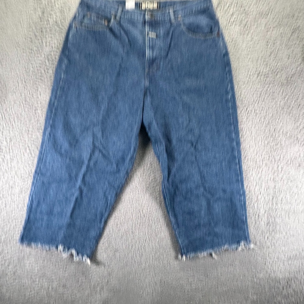 Vintage Boss Jeans Mens 38x25 Blue Cotton Denim Straight Baggy Raw Hem Made USA